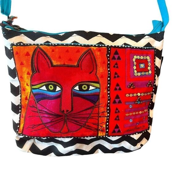 Laurel Burch Sun ‘n Sand Feline Cat Canvas Shoulder Crossbody Purse NWT - Picture 2 of 11